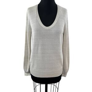 THEORY Beige Scoop-Neck 3/4-Sleeve Prosecco Knit Sweater Long Sleeve Pullover M